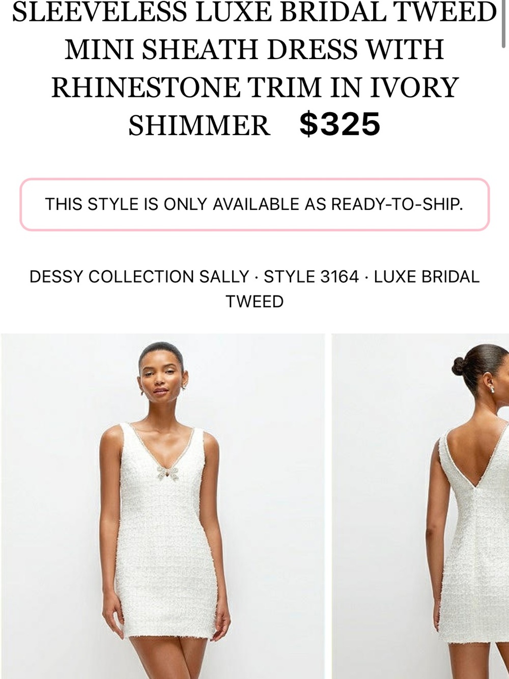 Dessy Collection Ivory Tweed V-Neck Mini Sheath Dress